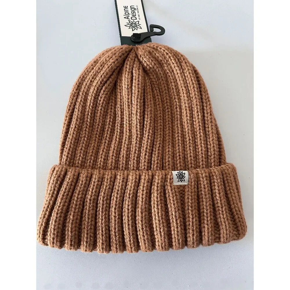 Alpine Design Tan Chunky Knit Beanie Hat Brown